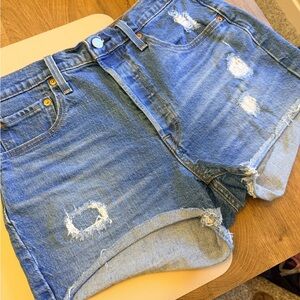 Levi's Distressed Blue Rolled-Hem Jean Shorts - size 28